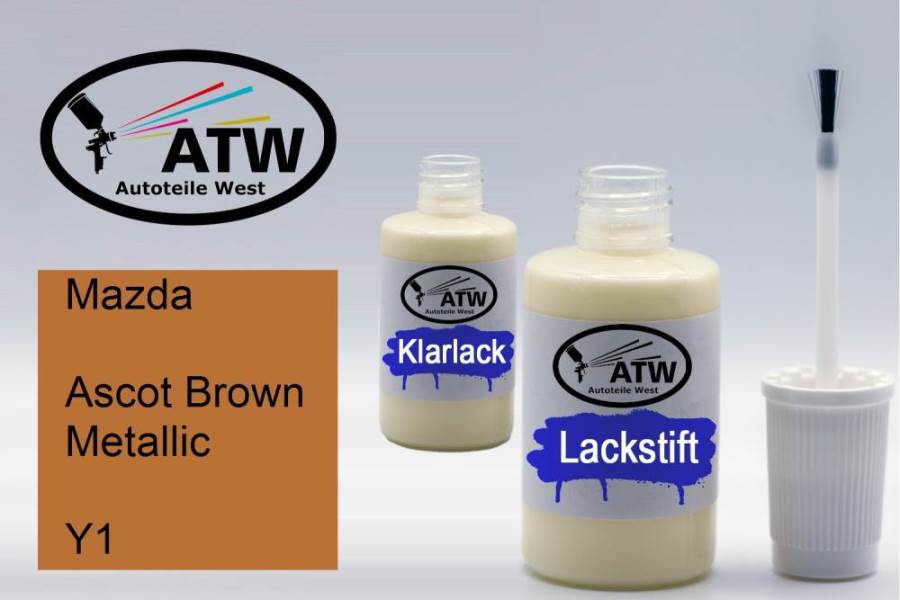 Mazda, Ascot Brown Metallic, Y1: 20ml Lackstift + 20ml Klarlack - Set, von ATW Autoteile West.